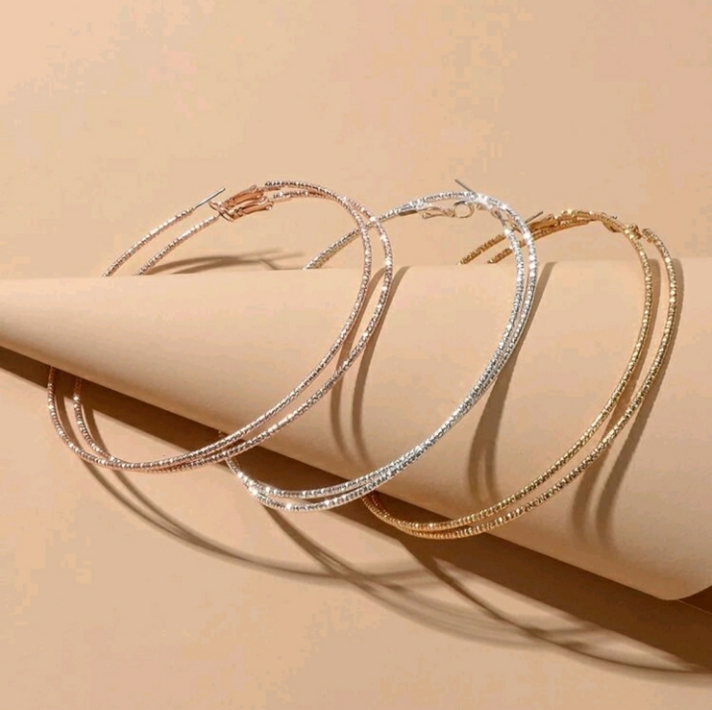 3 Pairs Glamorous Hoop Earrings